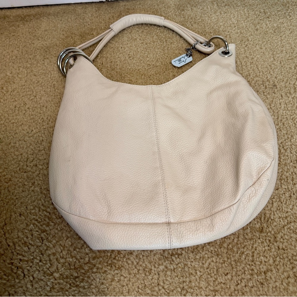 Anne Morellini Italian Leather Hobo Purse In Cream Color